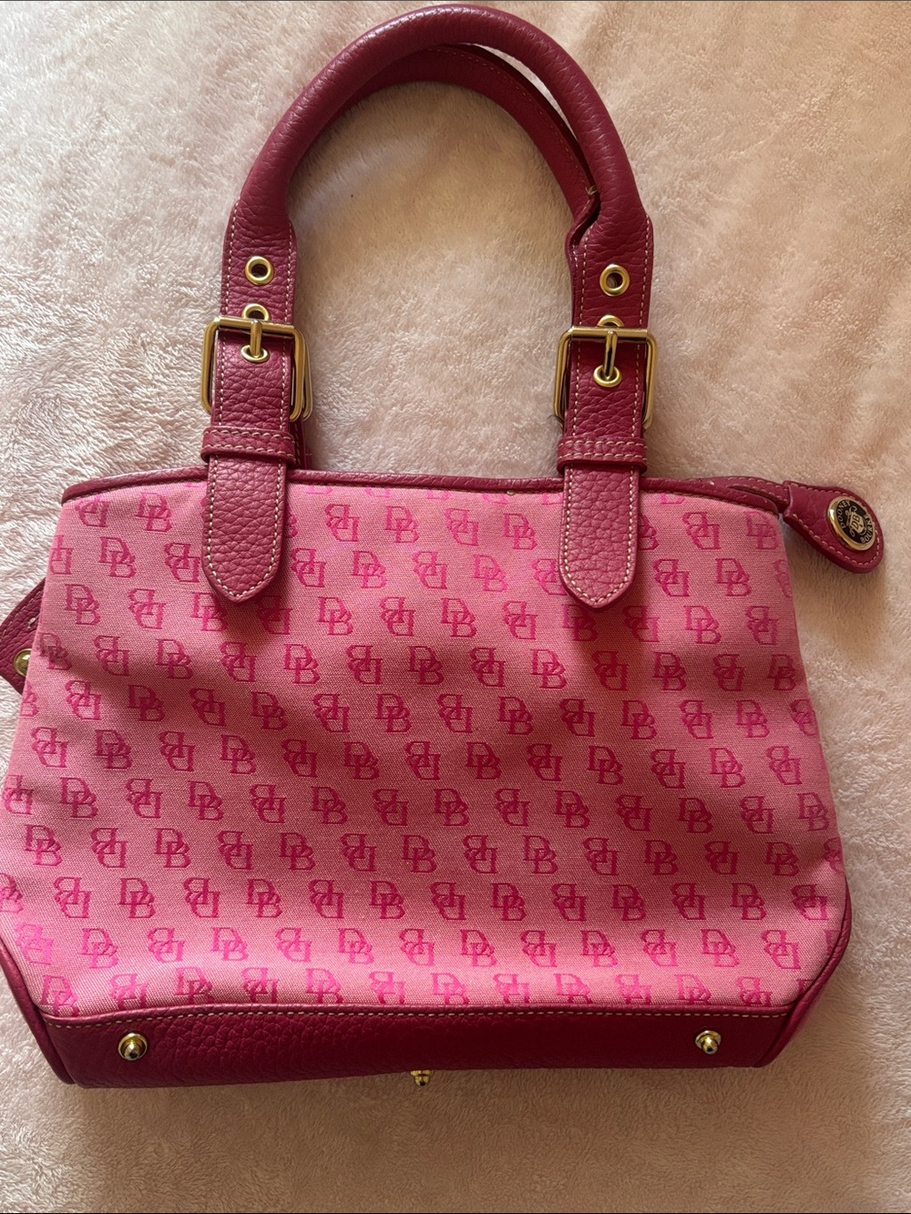 Dooney and Bourke hot pink monogram satchel purse